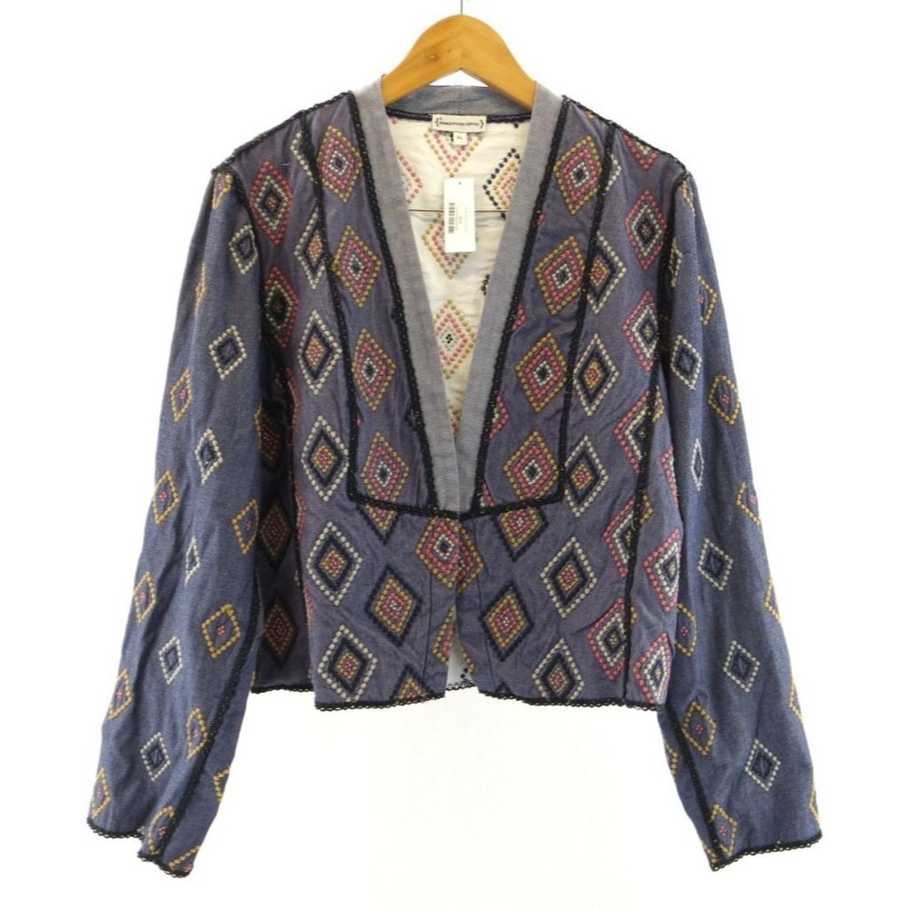 NEW Anthropologie Conditions Apply 'Chiara' Jacket | Sz XL, Beaded Denim